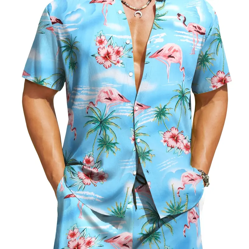 COOFANDY Men's Set Hawaiian Matching Set Summer Beach 2 Piece Outfits Flower Shirts and Shorts Tropical Fabric Tropical Fabric Floral Menswear Shortsleeve Loose
