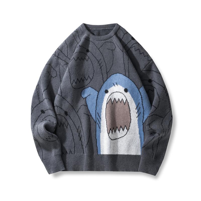 2026 #Springfresh Winter Cartoon Shark Crewneck Polyester Pullover Sweater Unisex Oversized Elegant Casual Streetwear Thick Knitwear Grey Fashion Sweaters Knitted 2026 #Springfresh Winter Cartoon Shark Crewneck Polyester Pullover Sweater Unisex Oversized Elegant Casual Streetwear Thick Knitwear Grey Fashion Sweaters Knitted