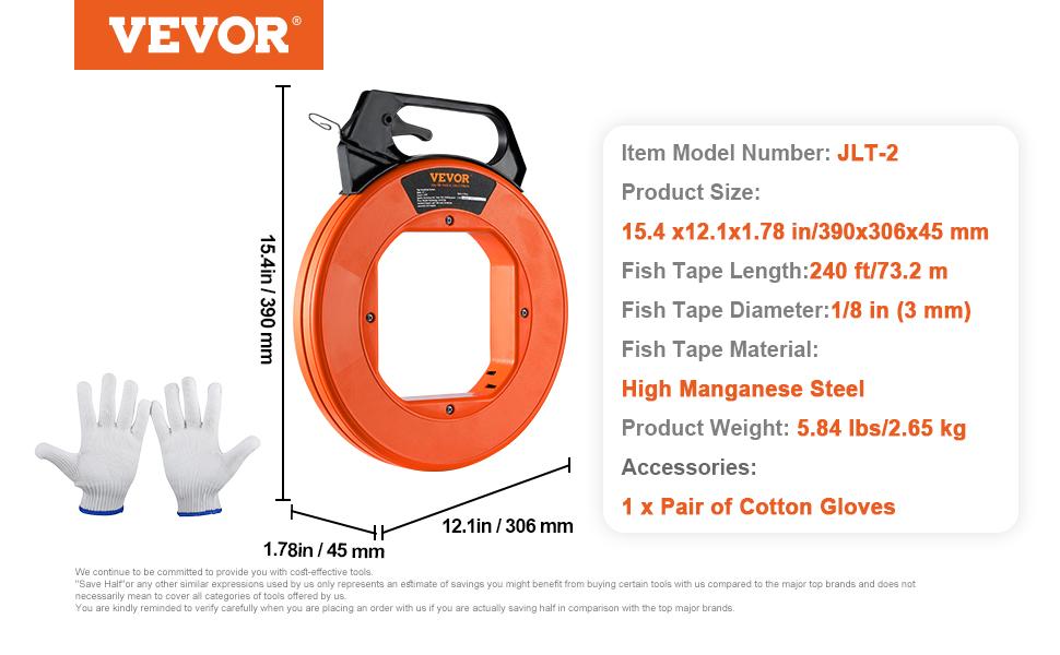 VEVOR Steel Wire Puller, 240ft, 1/8in with Enhanced Housing & Handle for Wall & Electrical Conduit Wiring
