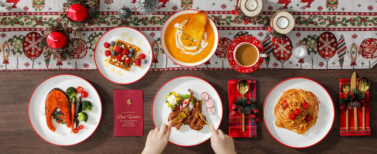 MALACASA Santa Claus / Christmas Tree 30-Piece Dinnerware Set (Service for 6) - New and Improved- Fine Earthenware Holiday Dinner Set - Microwave & Dishwasher Safe Winter Holiday