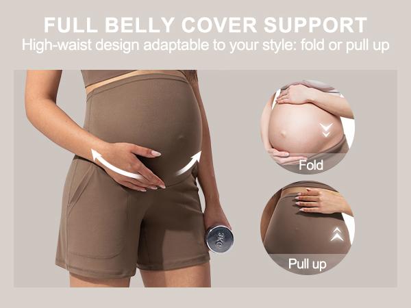 POSHDIVAH Women's Creamluxe Maternity Yoga Shorts with Pockets Pregnancy Workout Running Pants Clothes 6"/9"/12"