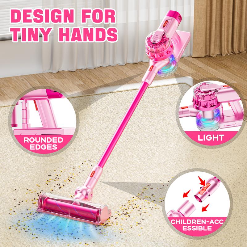 BLAXTEM 4-in-1 Kids Toy Vacuum Cleaner Set with Real Suction Interactive Fun for Toddlers 4 Attachments Auto Manual Mode Gift for 3-7 Year Olds