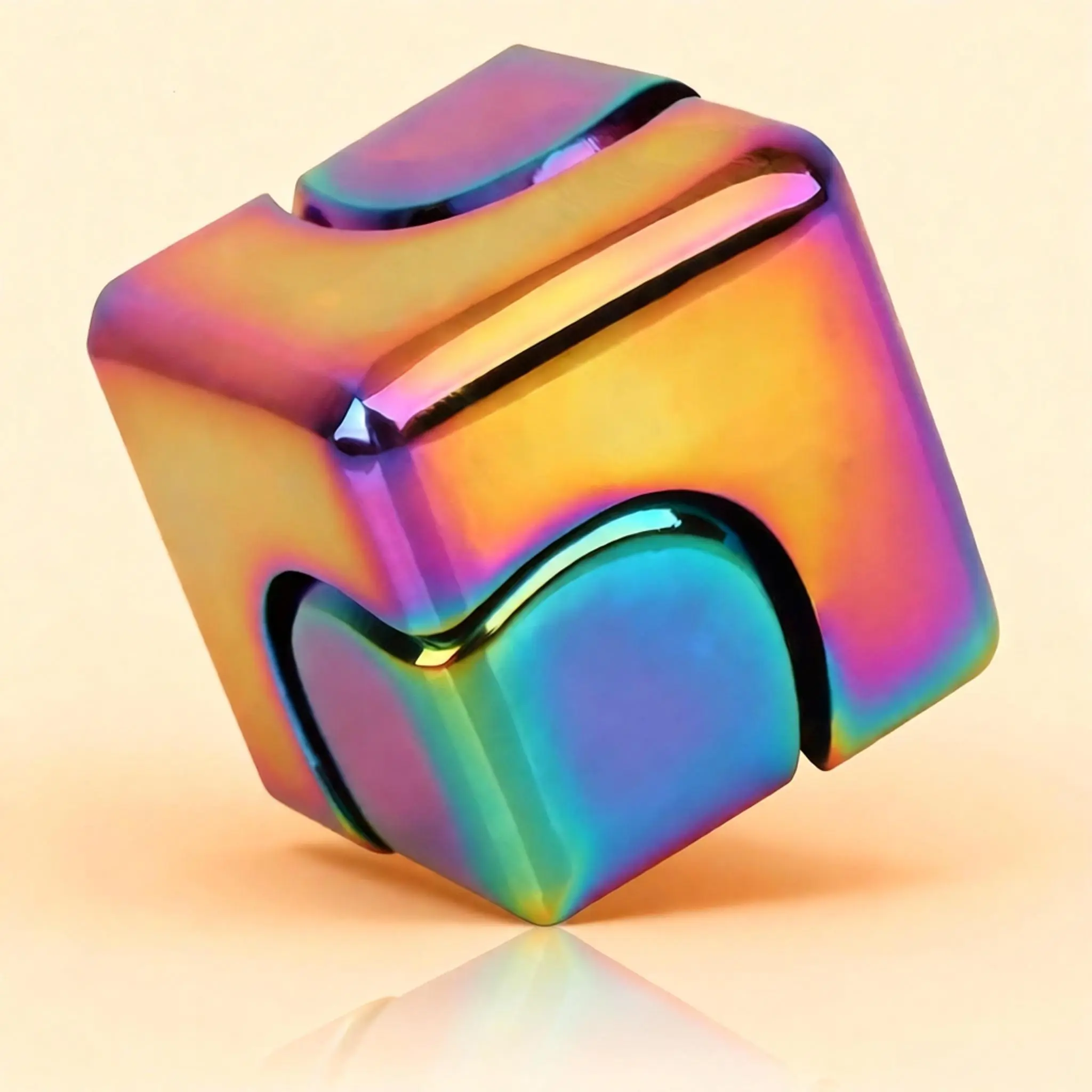 Metallic 4-in-1 Spin Alloy Metal Rubik's Cube Fidget Spinner, Interactive Cube Anxiety Fidget Stress Relief Toy for 12+ Years Old ADHD Individuals, Unisex Desk Focus Toy, 12 Years Above