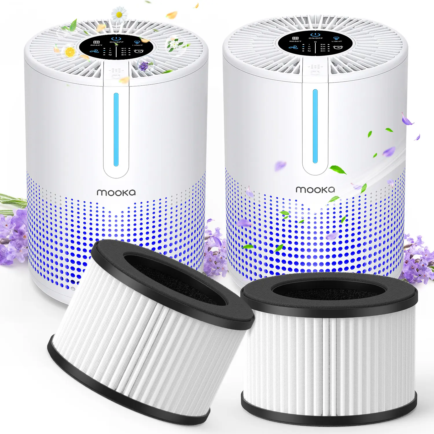 MOOKA Air Purifier 2 Packs for Home Bedroom Apartment Office Car RV H13 True HEPA Filter USB Portable Covers Up to 300 Ft² Allergies Pets Smoke Dust Fragrance Sponge Night Light,Gift,dorm essentials,home essentials,back to school,back to school haul