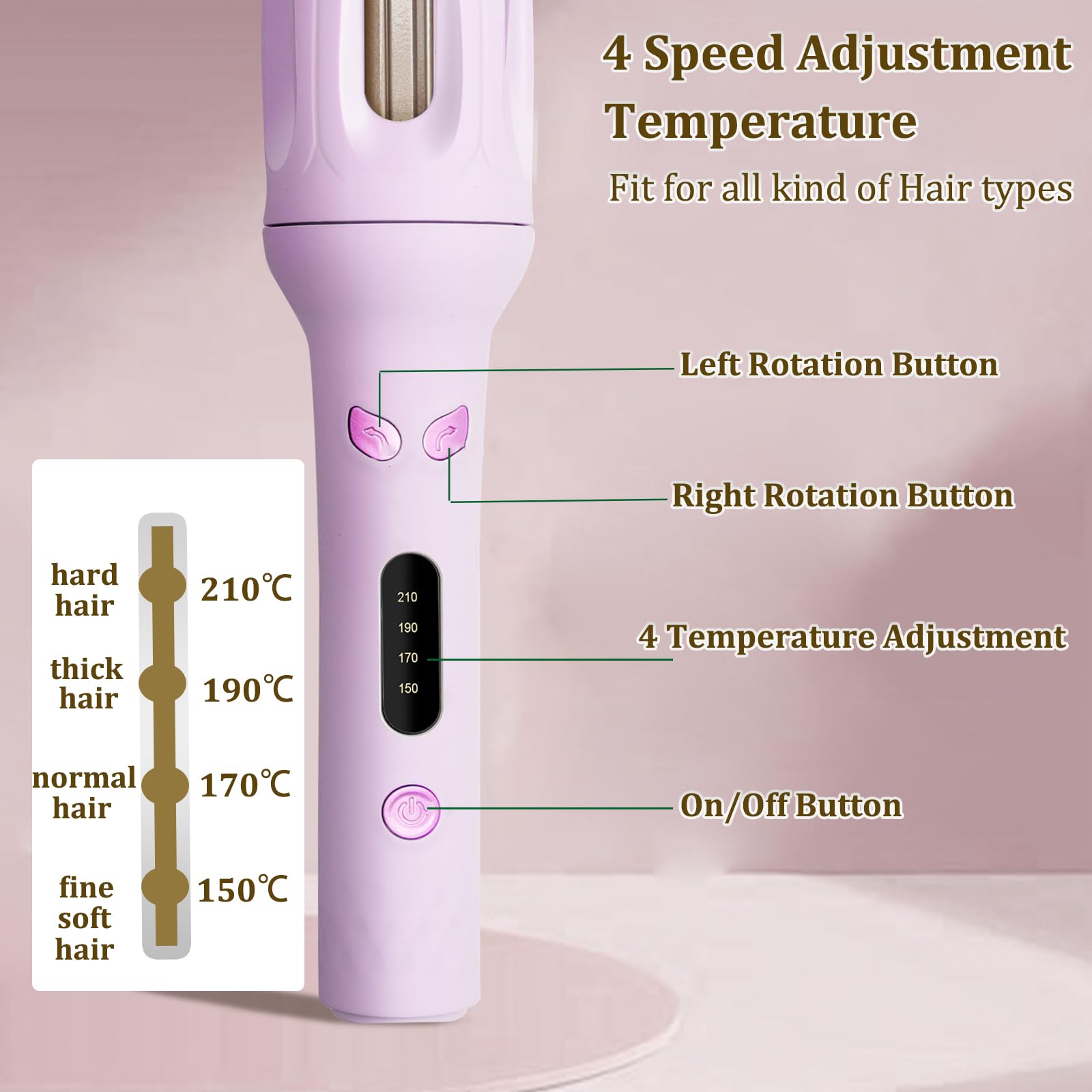 Automatic Curling Iron Hair Curler - Negative-Ion Ceramic Coating, Anti-Jam Chip, Push Button Travel Curler, Swivel Cord, Auto-Rotating LED Barrel, Dual-Temperature With Timer, Auto Shutoff, Multifunctional Hair Styling Tools, Gifts for Women