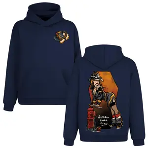 Water Comin To Ya Firefighter Hoodie, 2 Sides, Firewoman Pin Up Graphic Hoody