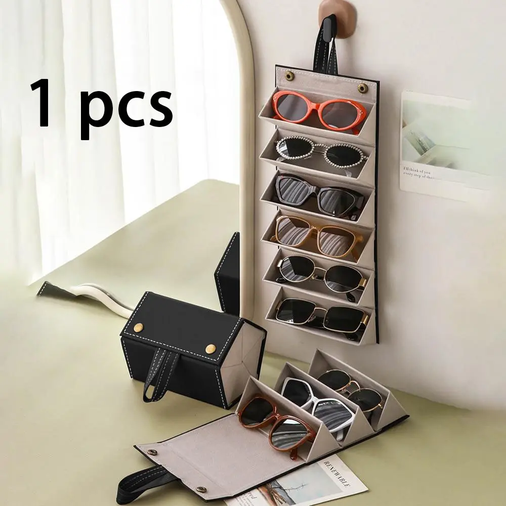 Portable Modern Sunglasses Organizer, Portable Eyewear Organizer, 2/3/4/5/6-Grid Travel Glasses Case, Space-Saving Eyeglasses Storage Box, Hanging Holder for Home & Travel