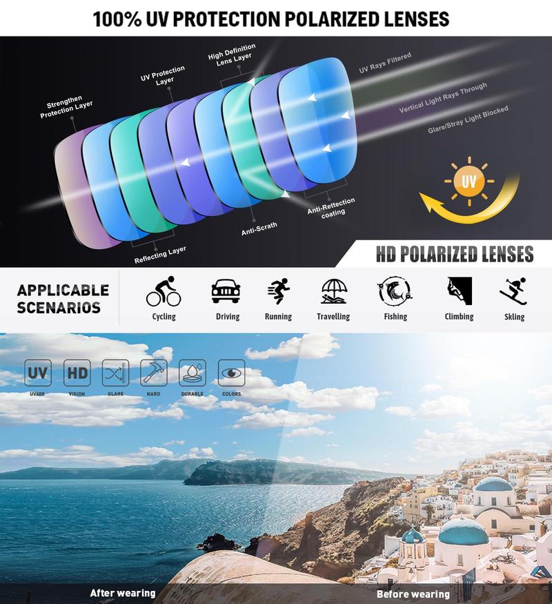 Vintage Square Polarized Sunglasses for Men & Women UV400 Protection Lightweight TR90 Frame Ideal for Fishing Driving Hiking Outdoor Activities