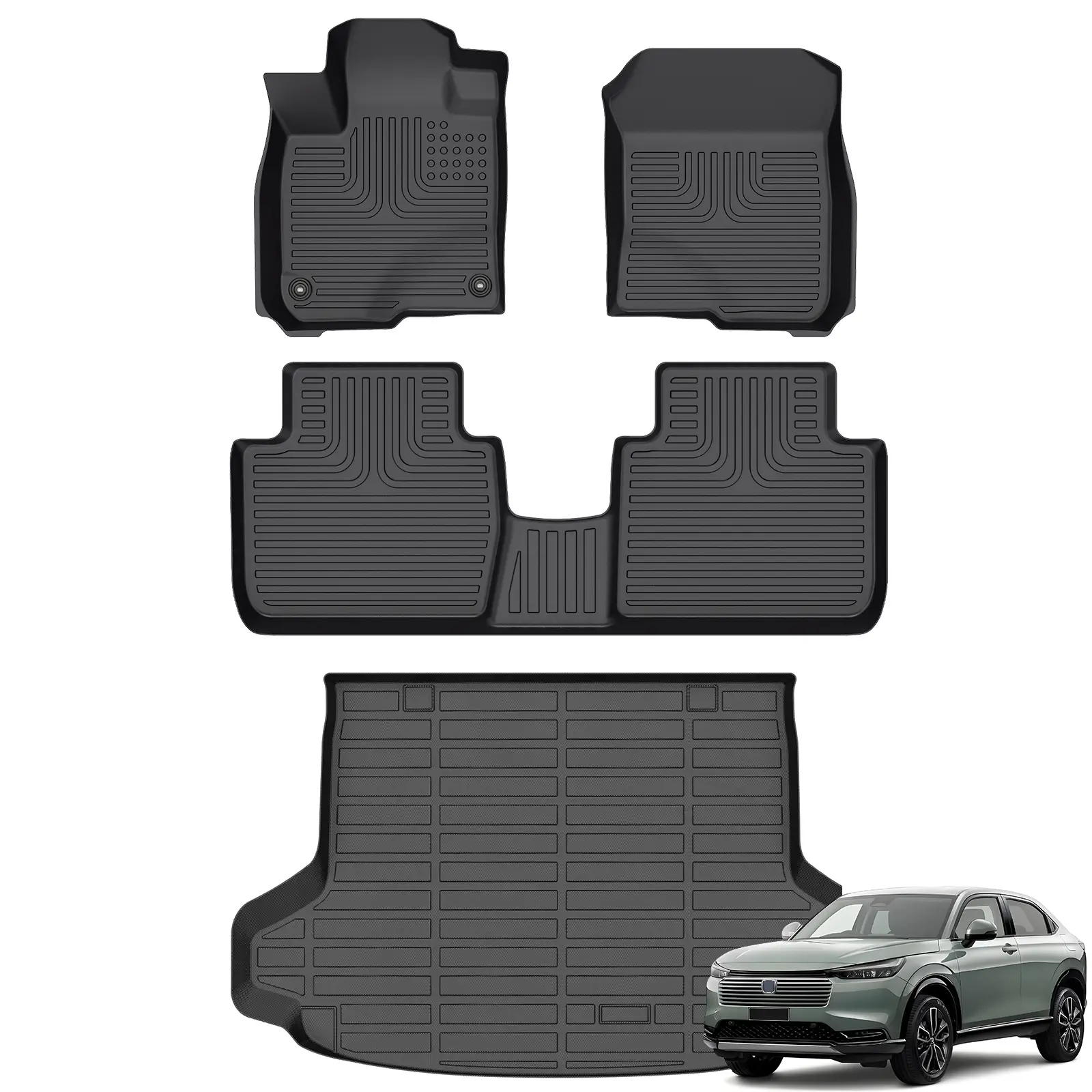 COLANAT for Honda HR-V 2023-2025 (3rd Gen - Fits FWD/AWD) Floor Mats & Cargo Liner Set, Custom Fit LX Sport EX-L All-Weather Waterproof Odorless Laser Scanned Perfect Fit Heavy Duty Non-Slip Car Mats Accessories Tpe Material Buckles