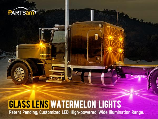 Partsam 2Pcs Dual Color Amber/Purple LED Glass Lens Watermelon Lights, Turn Signal Marker Lights with Stainless Steel Bezel For  Trucks Tailers
