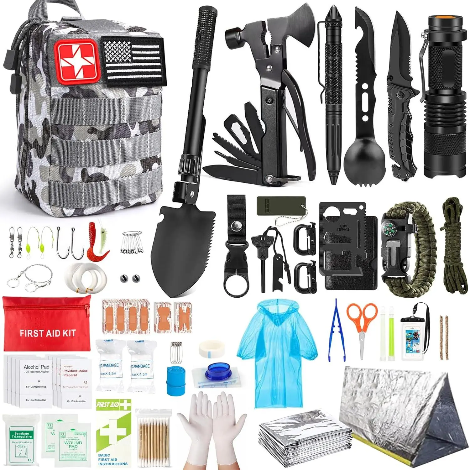 Survival Kit, 275 Pcs Survival Gear First Aid Kit Survival Gear and Supplies Emergency Kit for Earthquake Camping Essentials Supplies, Outdoor Adventure, Hiking, Hunting, Gifts for Men Women
