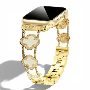 Diamond Metal Bands Add Sparkle to Your Watch For Apple Watch Series 11/10/9/8/7/6/5/4/3/2/SE/Ultra Clover Simple and Stylish Compatible with 38mm40mm41mm42mm44mm45mm 46mm49mm Women's Wear