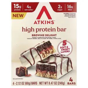 Atkins High Protein Bar, Brownie Delight, 4 Bars, 2.12 oz (60 g) Each