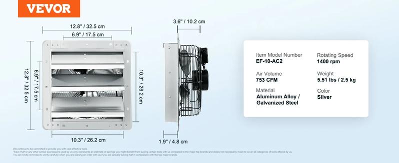 VEVOR Shutter Exhaust Fan, TikTokShopBlackFriday, 16'' with Temperature Humidity Controller, EC-motor, 2650 CFM, 10-Speed Adjustable Wall Mount Attic Fan, Ventilation and Cooling for Greenhouses, Garages, Sheds, ETL Listed  With or without a controller