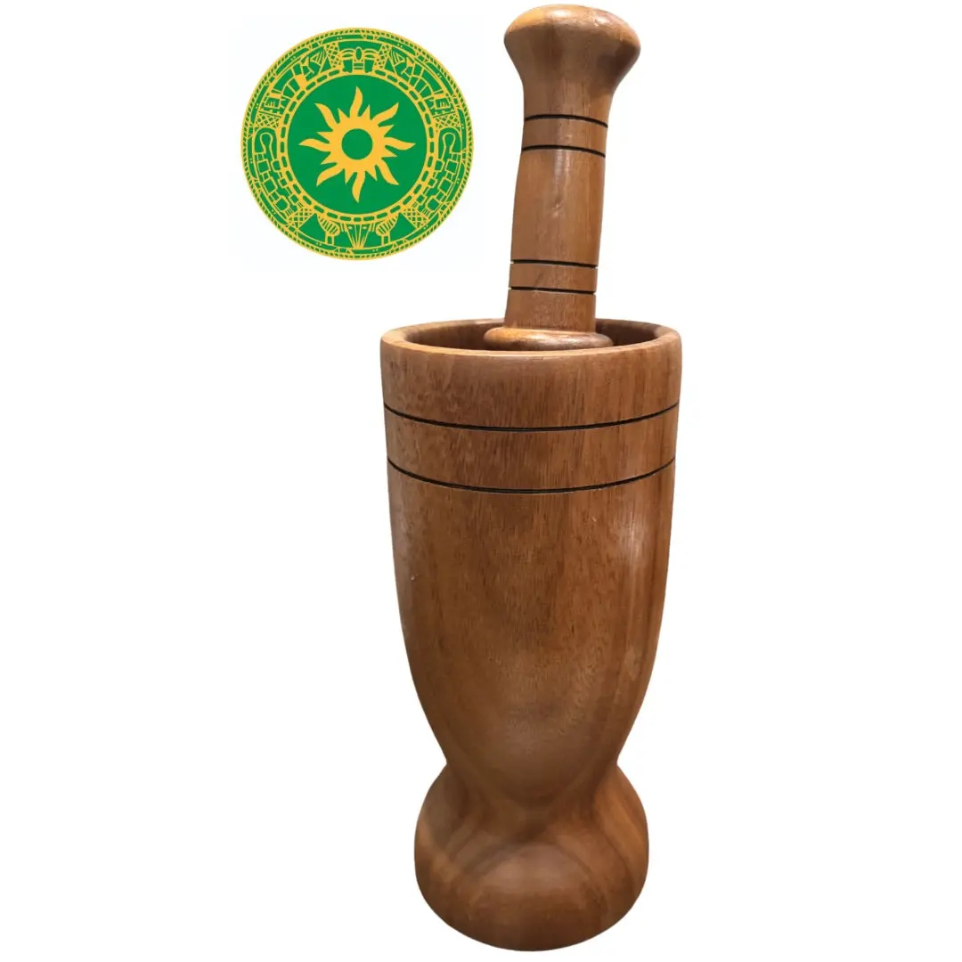 Mortero y mano de madera de 16 pulgadas – Conjunto de molienda de madera maciza – De uso rudo para hierbas, especias y rituales