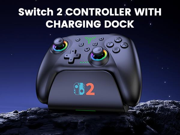 Switch 2 Pro Controller, 1000mAh Battery, Wireless Bluetooth Controller with Hall Effect Joysticks & Triggers, for Switch2/Switch/Switch OLED/Switch Lite, with 7 Light Modes/Paddle/Turbo/Motion/Charging Dock