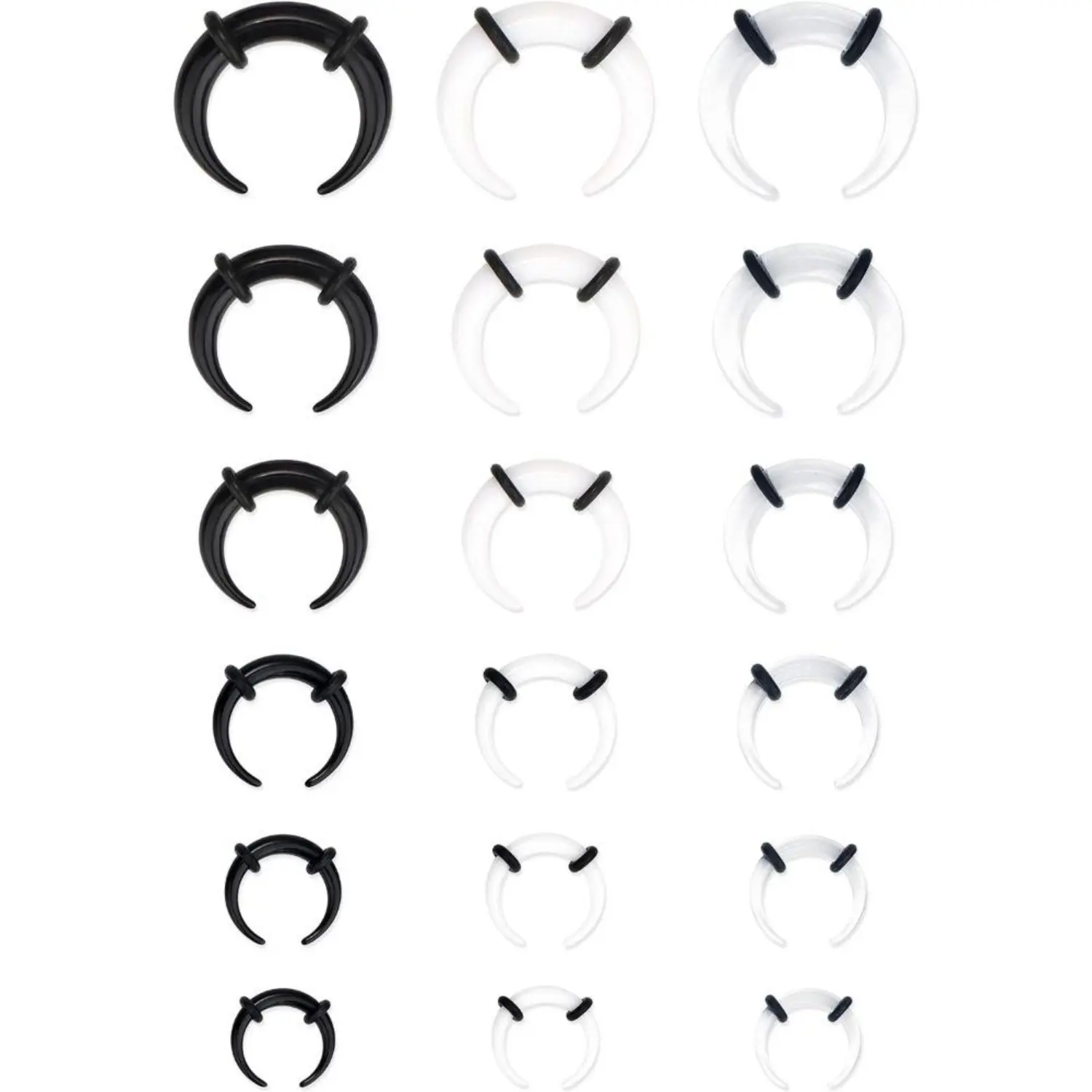 Acrylic Septum Piercing Tapers, 18-Piece C-Shape Buffalo Stretcher Set for Ear & Nose, 14G-4G Gauge Jewelry with O-Rings, Nose Piercing Kit, Nose Expanders, Casual