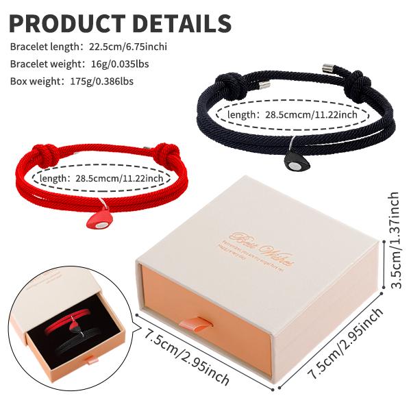Couple Rhinestone Decorated Magnetic Heart Charm String Bracelet  Gift with Rose Gift Box, 1 Set Fashionable Jewelry for Women & Men, Trendy Bf Gf Bracelet Jewelry for Birthday Gift
