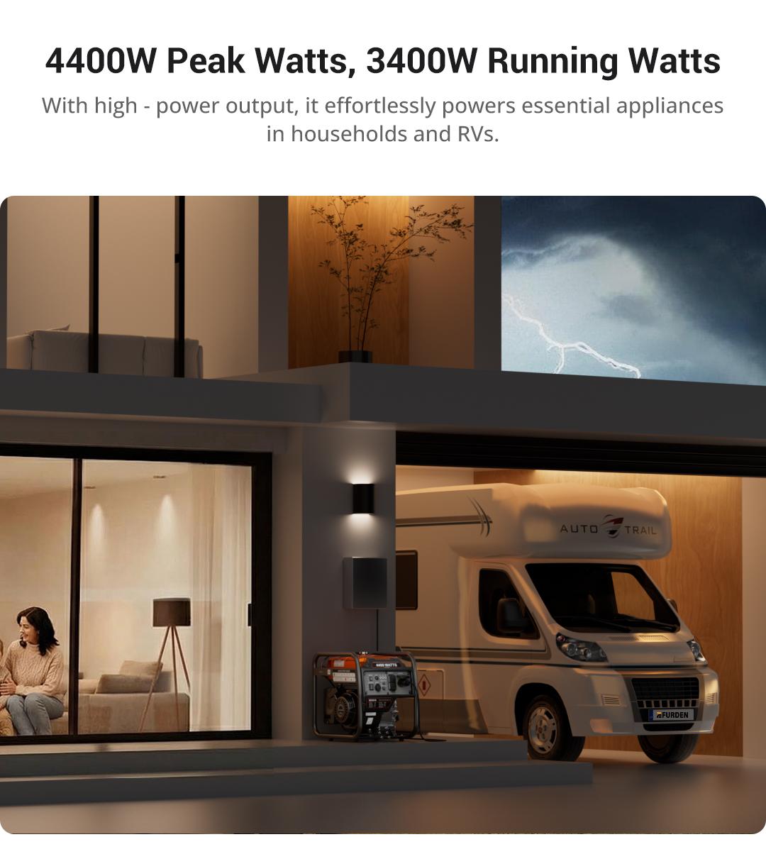 Efurden Power Equipment generadores de gasolina 4400 Watts Inverter Generator Gas Powered, Portable Open Frame Generator, Low Noise with ECO Mode and Inverter Technology, RV Ready, Emergency Home Backup