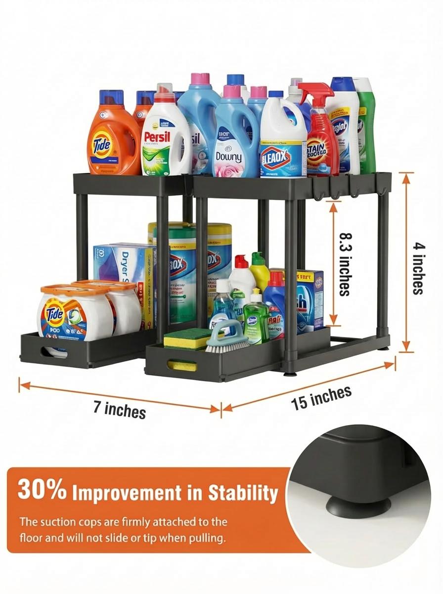 2 Pack Under Sink Organizers and Storage, 2-Tier Sliding Cabinet Organizer Drawer for Bathroom and Kitchen – Multi-Purpose Cabinet Organizer with Easy Pull-Out Design (Black)