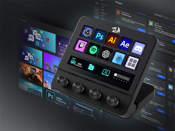 Redragon SS552 Stream Controller - All-in-One Macro Pad with Customization Touch Strip, LCD Keys & Dials, Stream Station for Content Creators, Streaming, Gaming - PC & Mac Compatible