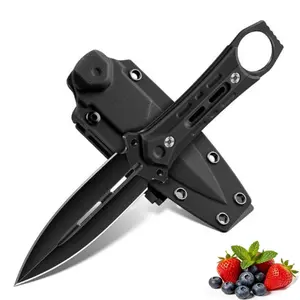 FREELANDER Outdoor Knife with Sheath for Camping Black,Nice Gift for Man and Woman