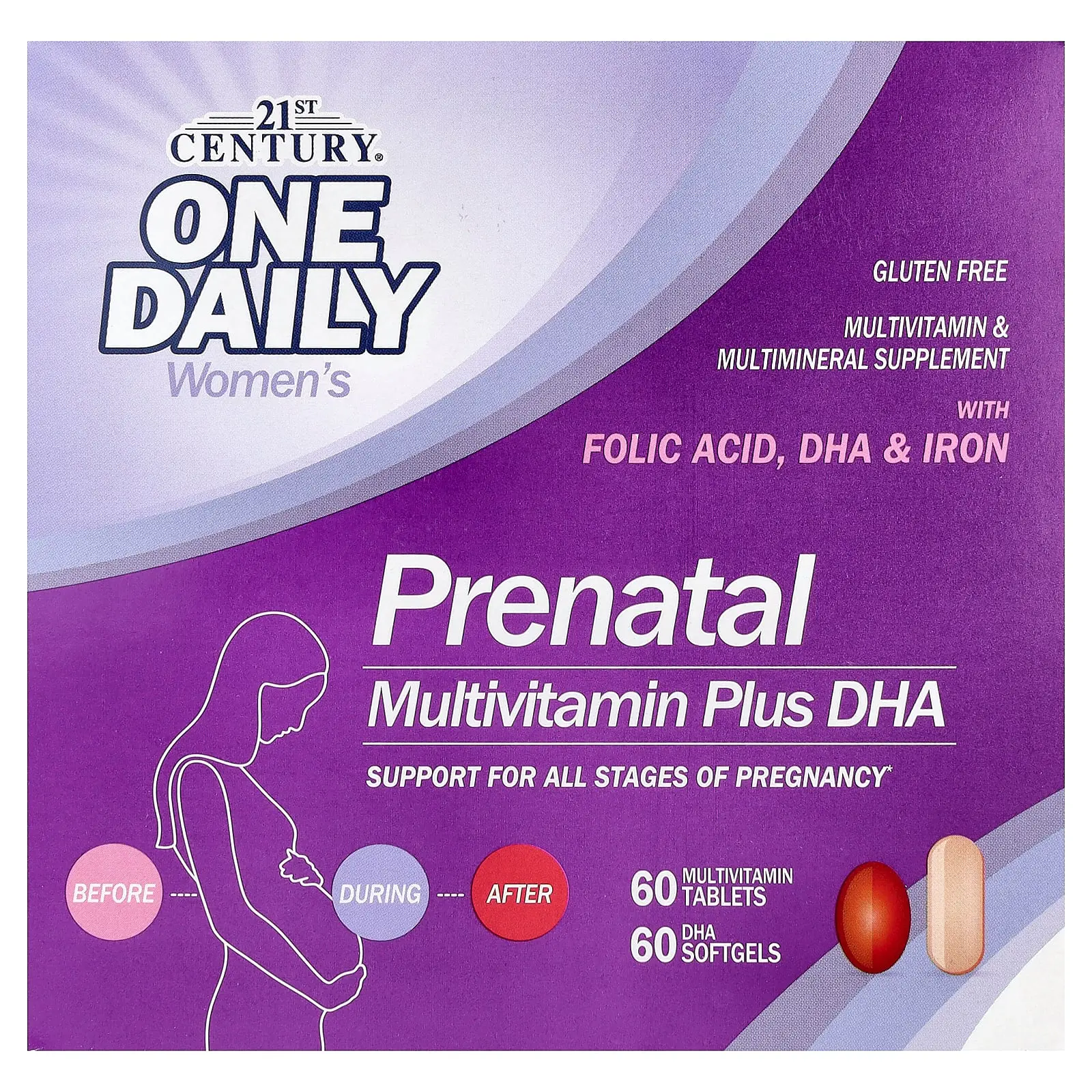 21st Century Prenatal Multivitamin Plus DHA, 2 Bottles, 60 Tablets / 60 Softgels | HSA/FSA Eligible
