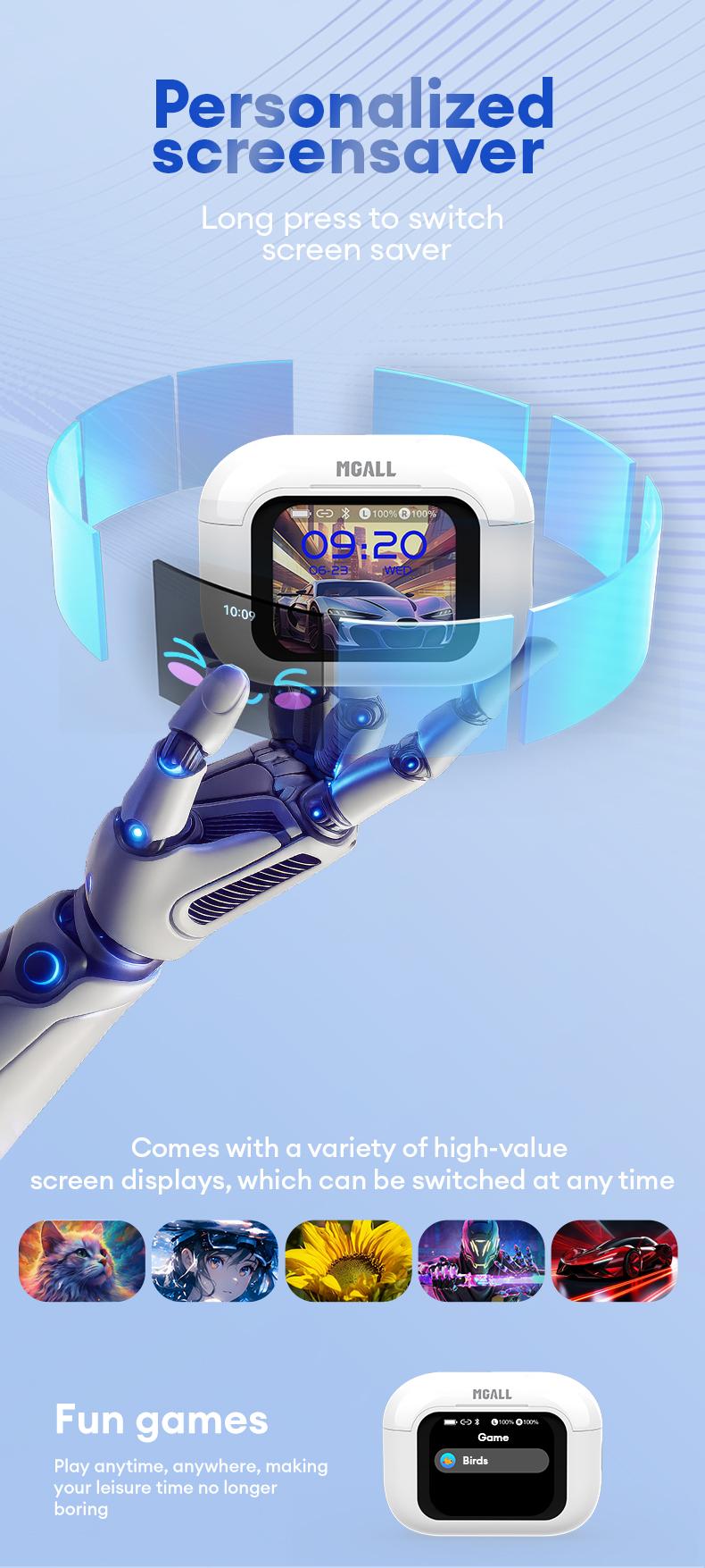 MGALL Y49 Multifunctional Wireless Headphones Supports 169 Language Translation, with 2025 Bluetooth 6.0, Colorful LCD Smart Touch Screen, Personalized Screensaver, Hi-Fi Sound, IPX5 Waterproof, Ideal for Office, Study, Sport & Calls