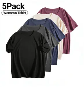 5PCS Women's Short Sleeve T-Shirts , Solid Color Round Neck Casual Tee Tops Womens T-shirt