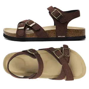 Women's Adjustable Multi-Strap Sandals Comfortable Cork Footbed Flat Sandals Springfresh Indoor Outdoor Shoes for Summer Beach & Casual Wear