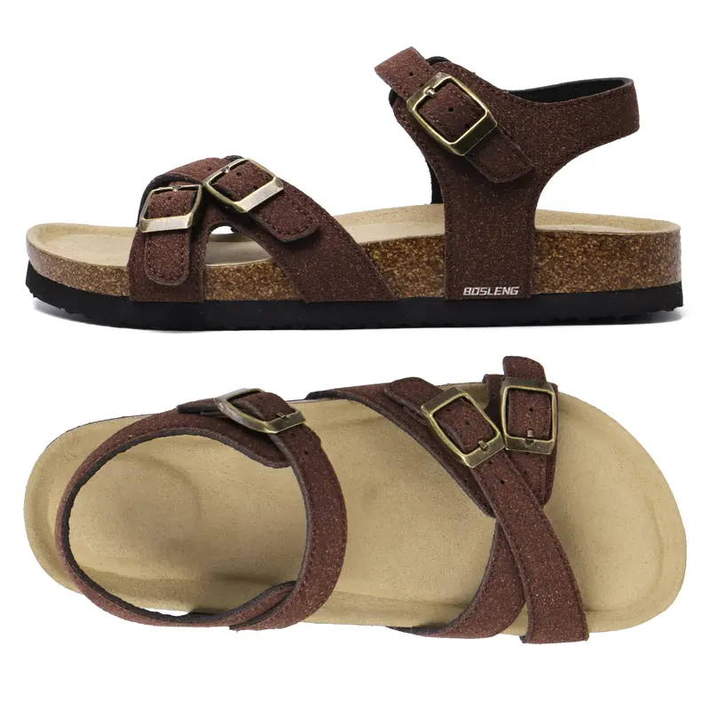 Women's Adjustable Multi-Strap Sandals Comfortable Cork Footbed Flat Sandals Springfresh Indoor Outdoor Shoes for Summer Beach & Casual Wear