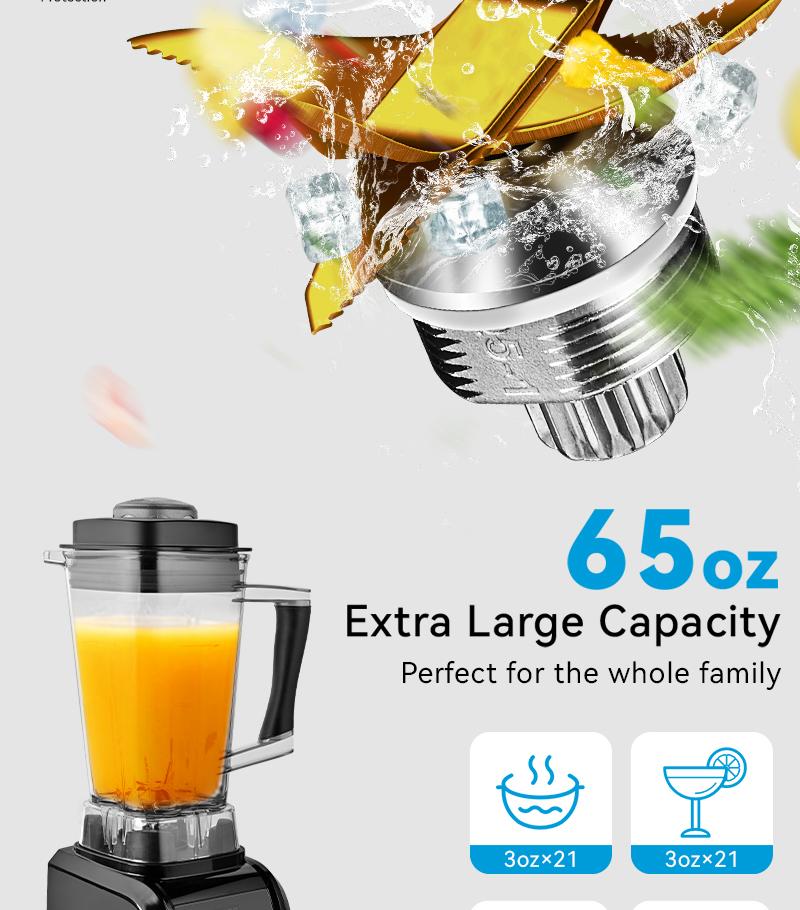 Pukomc 1200W High-Power Blender - 65oz for Ice Crushing, Smoothies, Juicing with 9 Speed Settings & Pulse Function