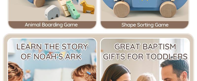 Joyreal Wooden Noah's Ark Toy for 1 Year Old Baby Boy and Girl Baptism Gift Neutral Color Montessori Educational Toy with Animal Shape Sorter Christian Toys for Toddler 1-3 Christmas Birthday Gift