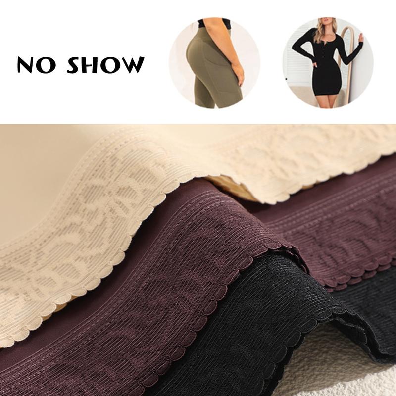 FINETOO Women's Seamless Underwear Lace Waistband Design Womenswear Comfort Nylon Stretchy Panty Sringtok 3PCS S-3XL High Waisted Lingerie