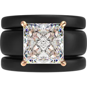 Princess Cut CZ Silicone Ring Set for Women, 2 Thin Stackable Rings – 8 ×8 mm Princess Cut CZ | Patented Design - GlowStone Collection