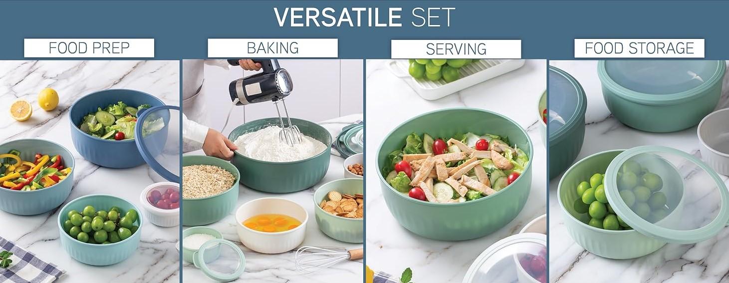 COOK WITH COLOR Prep Bowls with Lids- Wide Mixing Bowls for Kitchen Tableware, Sturdy Plastic Nesting Mixing Bowl 12 Piece Set with Lids. Multicolored