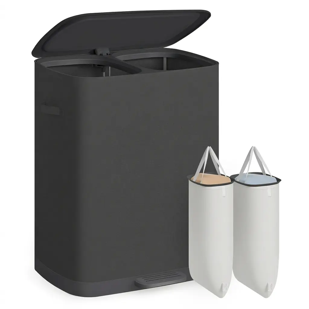 SONGMICS Laundry Basket with Lid, 42.2 Gallons, 2-Compartment Laundry Hamper with Handle , Removable Liner, Easy Assembly