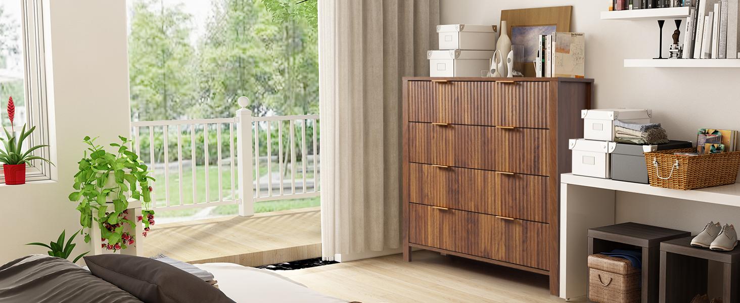 Giratree 4 5 Drawer Dressers for Bedroom, Modern Closet Chest of Drawers with Waveform Fluted Panel, Large Wood Storage Dresser Organizer for Nursery Bedroom Living Room Hallway Closet
