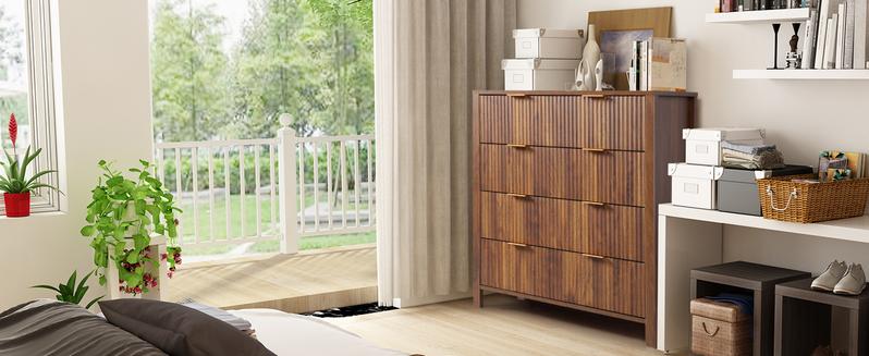 Giratree 4 5 Drawer Dressers for Bedroom, Modern Closet Chest of Drawers with Waveform Fluted Panel, Large Wood Storage Dresser Organizer for Nursery Bedroom Living Room Hallway Closet