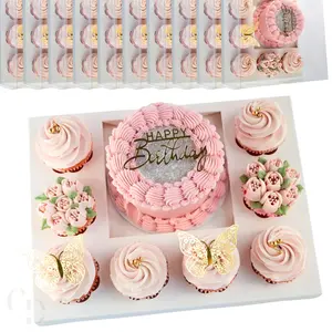 Chaney Depot LLC Bento Cake and Cupcake Box for 8 cupcakes and 1 6x6in slot for a 4-5in cake, Clear Box