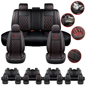 2009-2025 RAM Car Seat Covers Black & Red Diamond Stitching with Crown Embroidery Universal Fit for SUVs and Vans