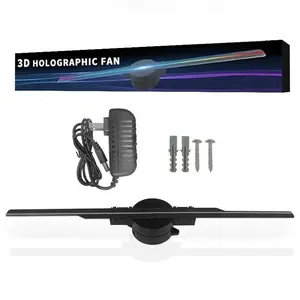 Quriov 3D Holographic Projection Fan Dual-blade LED Display Projector with 224 RGB Lights WiFi APP Control for Advertising Parties Commercial Audio Card