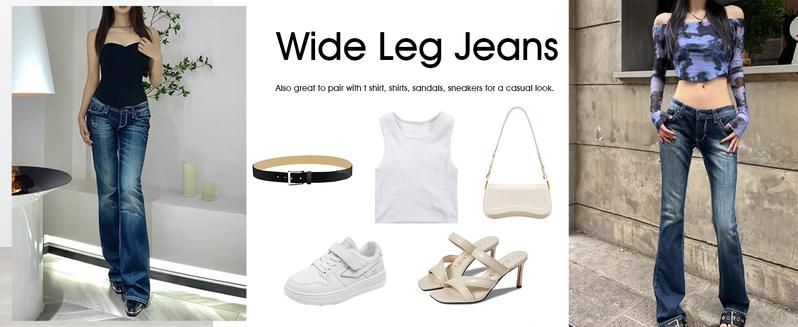 EMMIOL Women’s Y2K Vintage Denim Flare Jeans – Stretch Wide Leg Mid-Low Waist Casual Bootcut Jeans Outfit For Trendy Streetwear