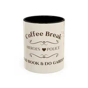 Coffee Break Heroes Police Accent Coffee Mug | Floral Accent, 11oz/15ozReal Heroes Mug for, Father's Day gift, Mother's Day gift, Christmas gift, Thanksgiving, for Grandpa, Retired PD, Detectives