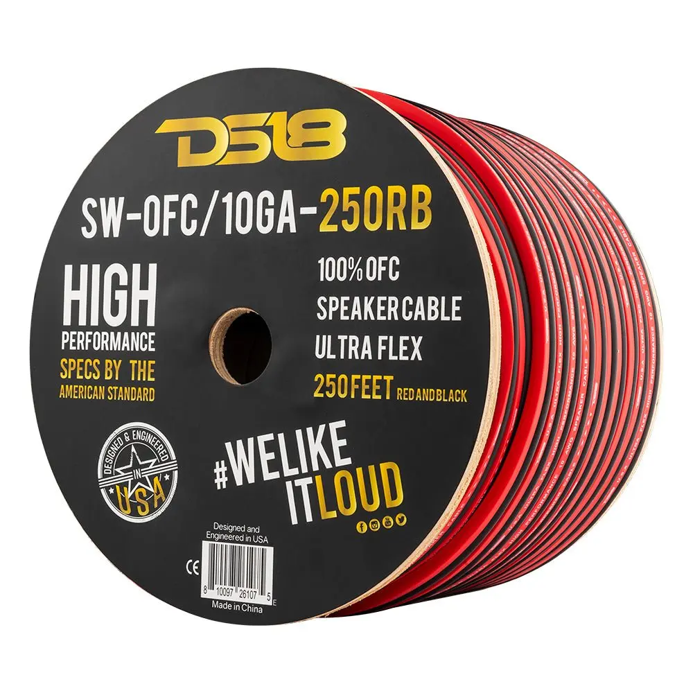 DS18 SW-OFC 10-GA Oxygen-Free Copper Core Speaker Wire Cable, 250 ft - Compatible with Vehicle Audio Systems