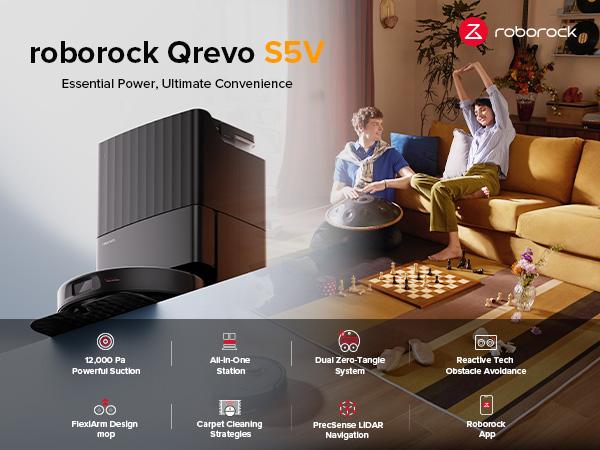 Roborock Qrevo series Robot Vacuum and Mop, 12,000Pa (Qrevo S5V), Mop Washing & Self-Cleaning, FlexiArm Edge Mopping, Warm Air Drying, Self-Emptying, Black #TikTokShopSpringGlowUp #NewDropsForYou