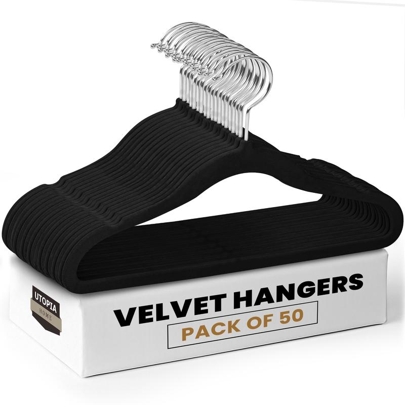 Utopia Home Velvet Hangers 50 & 100 Pack - Premium Non-Slip Clothes Hangers - Black, 360° Rotating Hook, Heavy Duty for Coats, Jackets & Dresses Hanging Sturdy