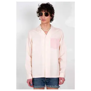 'Arenas' Convertible-Collar Blush and White Stripe Long Sleeve Shirt