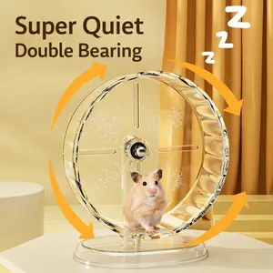 Transparent Silent Hamster Wheel | Double Bearing Quiet Running Wheel for Syrian Hamster | Small Pet Exercise Wheel Stand | Smooth Rotation No Noise | Cute Hamster Cage Toy for Night Running | Durable Clear Acrylic Hamster Accessories