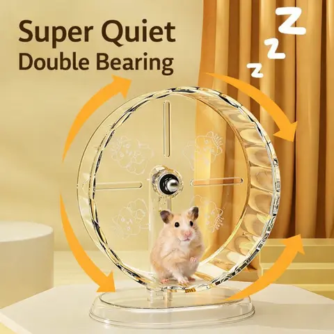 Transparent Silent Hamster Wheel | Double Bearing Quiet Running Wheel for Syrian Hamster | Small Pet Exercise Wheel Stand | Smooth Rotation No Noise | Cute Hamster Cage Toy for Night Running | Durable Clear Acrylic Hamster Accessories